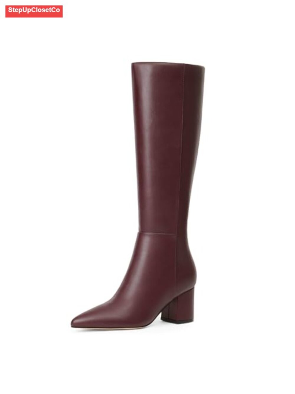 Womens Knee High Boots Chunky Low Heel Pointed Toe Tall Long Faux Leather